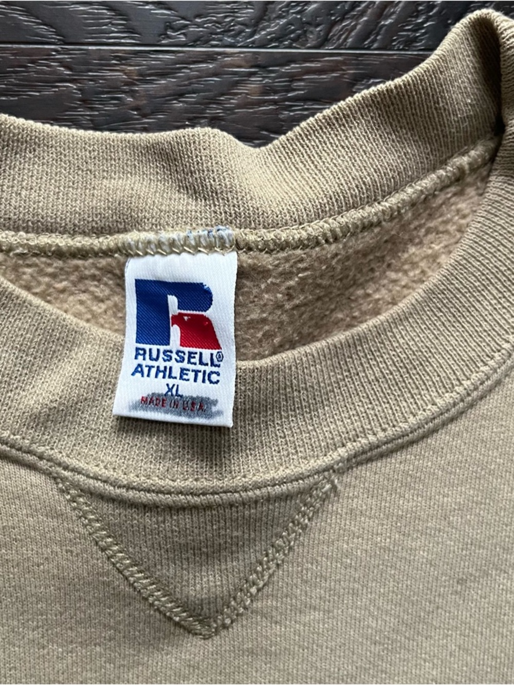 Vintage 90s Russell athletic neutral tan brown crewneck sweatshirt XL - Picture 2 of 7
